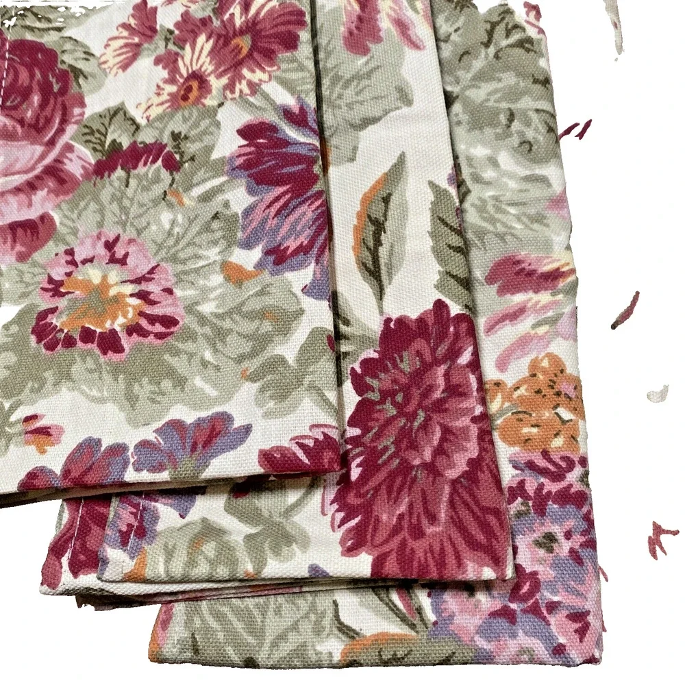 Chaps Brand Cloth Napkins Set of 4 Bold Floral Print in Yellow Pink Red Flowers